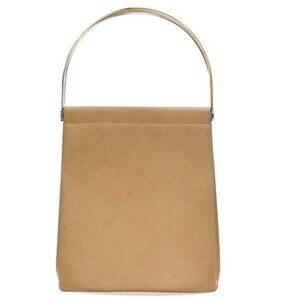 CARTIER Logo Trinity Tricolor Metal Handle Hand Bag Leather Beige France 70EG207